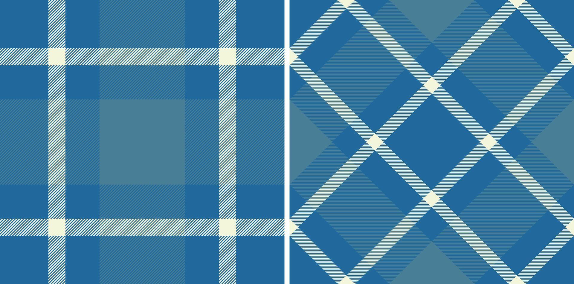 Two seamless blue plaid patterns classic and diagonal. Versatile textures ideal for fashion, home decor, and web design. Stylish, timeless, and evokes feelings of comfort and tradition. vector