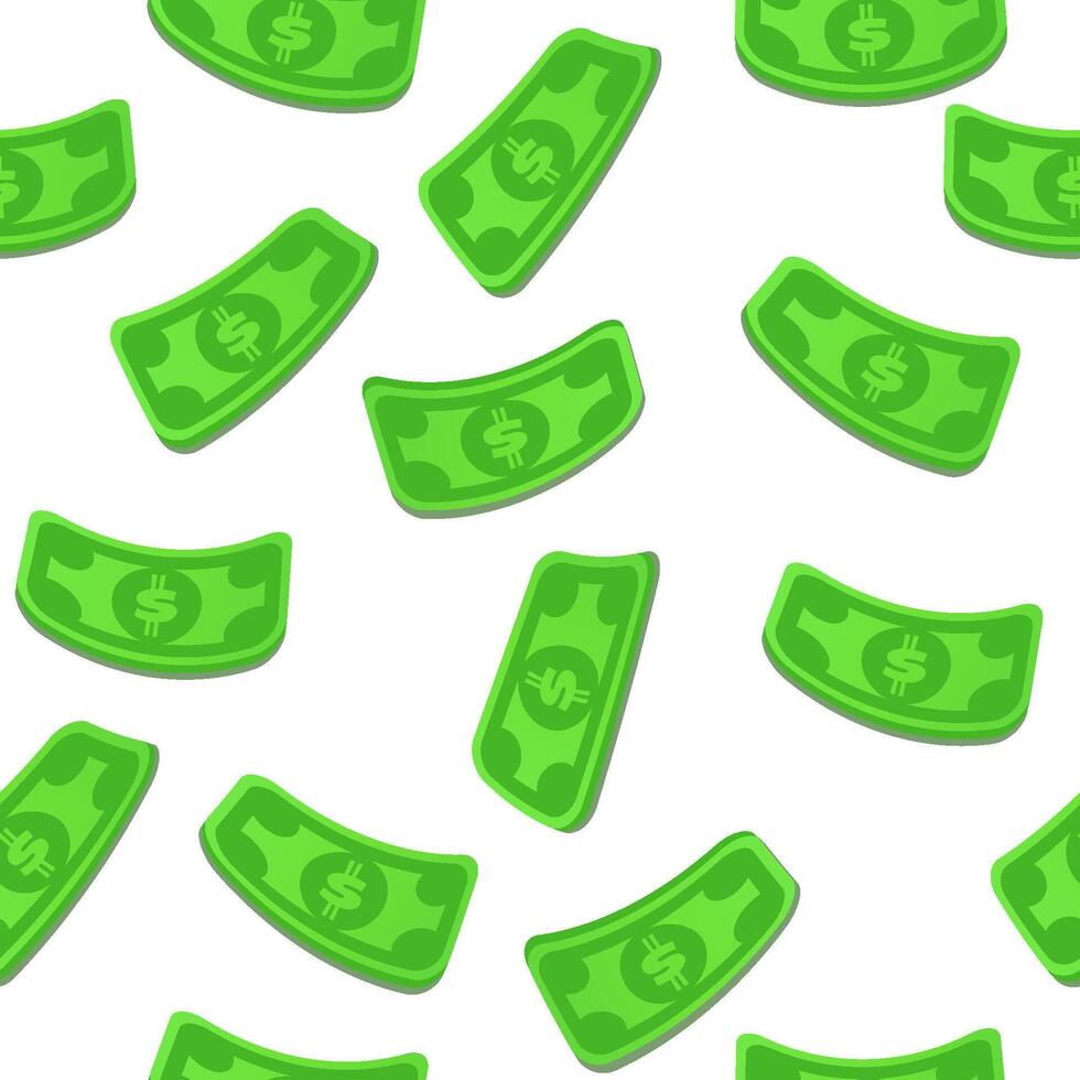 Seamless pattern with falling money or dollar bills for 2D game, banner or textile. Flying dollars set vector