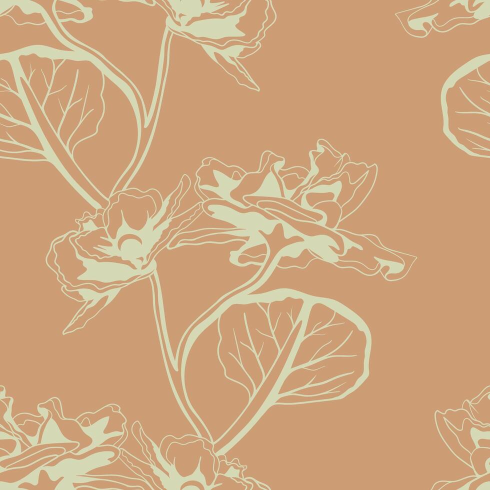 Elegant floral pattern in muted earth tones. Subtle line art style evokes a sense of calm and sophistication. vector