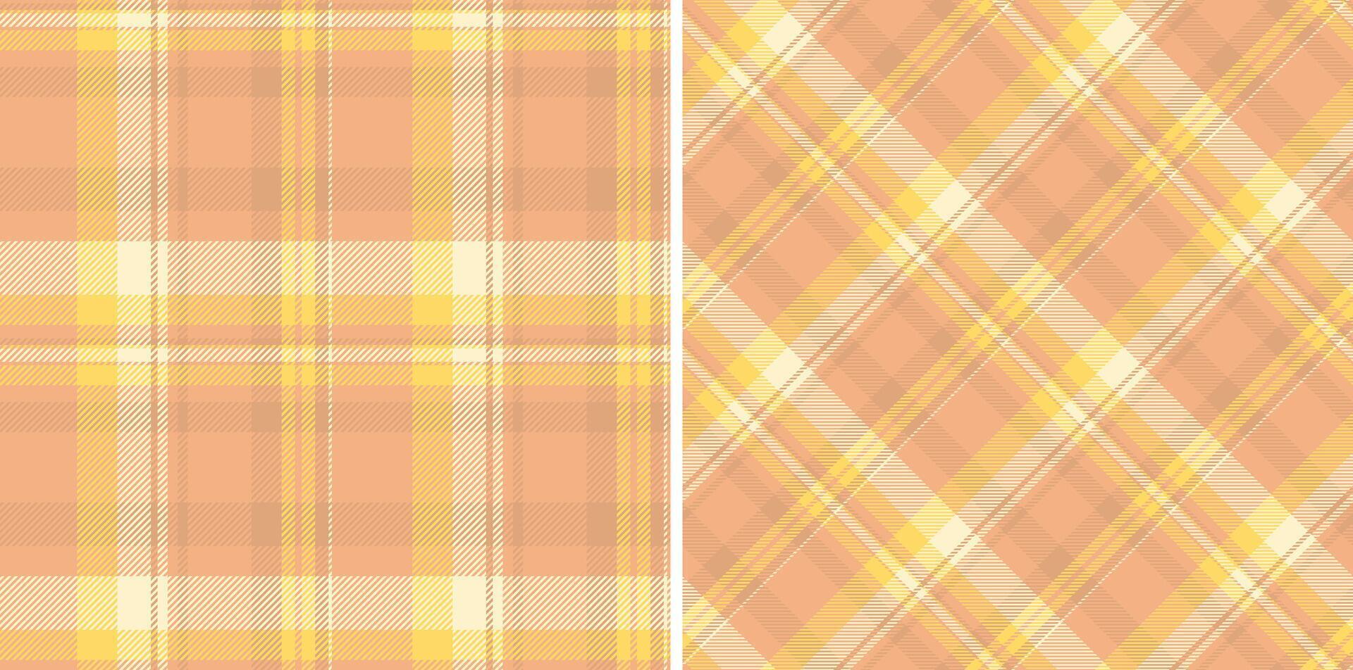 Two pastel plaid patterns in peach yellow. A cozy, warm, retro, textile style. Suitable for backgrounds, fabrics, or creative projects needing a classic touch. vector