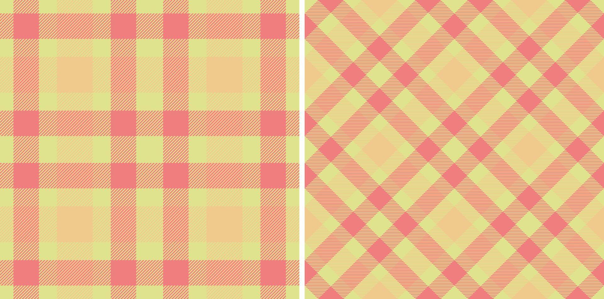 Pastel pink and yellow plaid patterns. Two seamless textile designs, perfect for fashion, home decor, or web design. Versatile and stylish, these cheerful textures evoke warmth and spring. vector