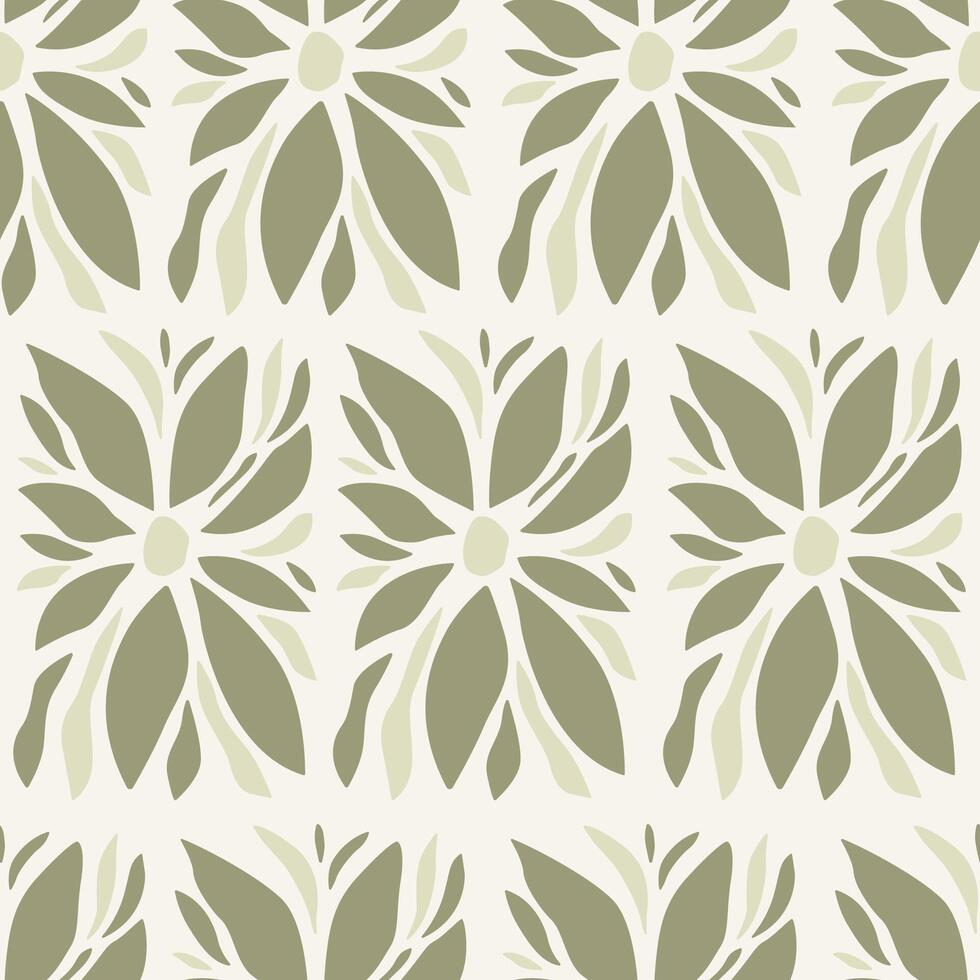 Abstract green flowers seamless pattern. Trendy hand drawn background. Fashionable template for design. vector