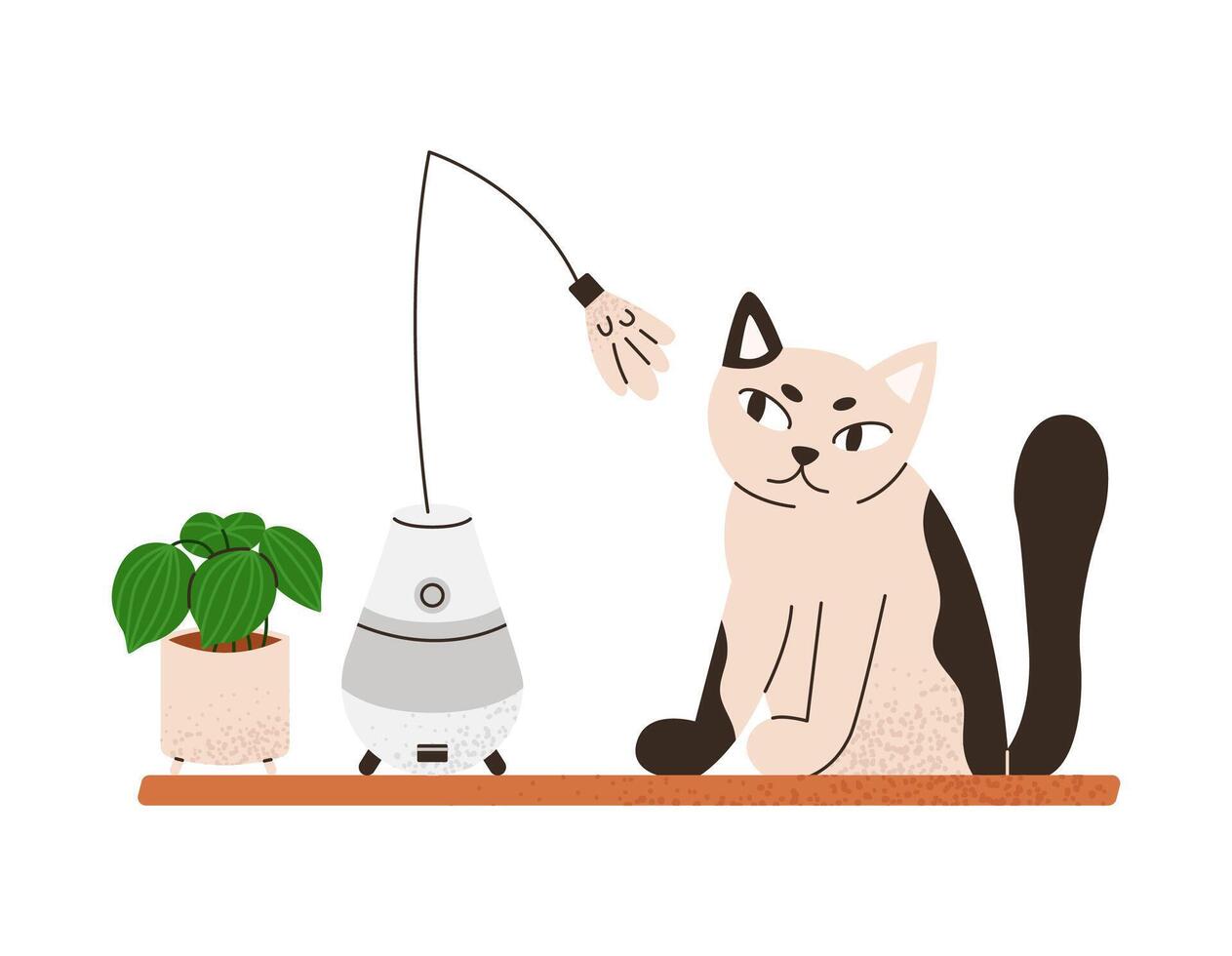 Automatic cat toy. Interactive toy. Pet with electronic device. Flat illustration isolated on white background. vector