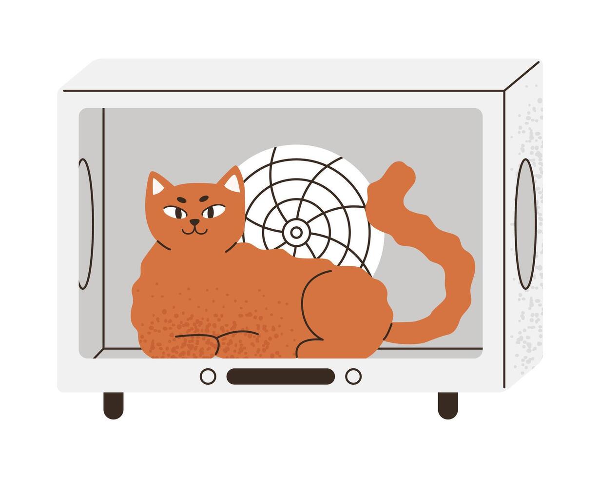 Cat dryer automatic box. Gadget for grooming cats and small dogs. Pet with electronic device. Flat illustration isolated on white background. vector