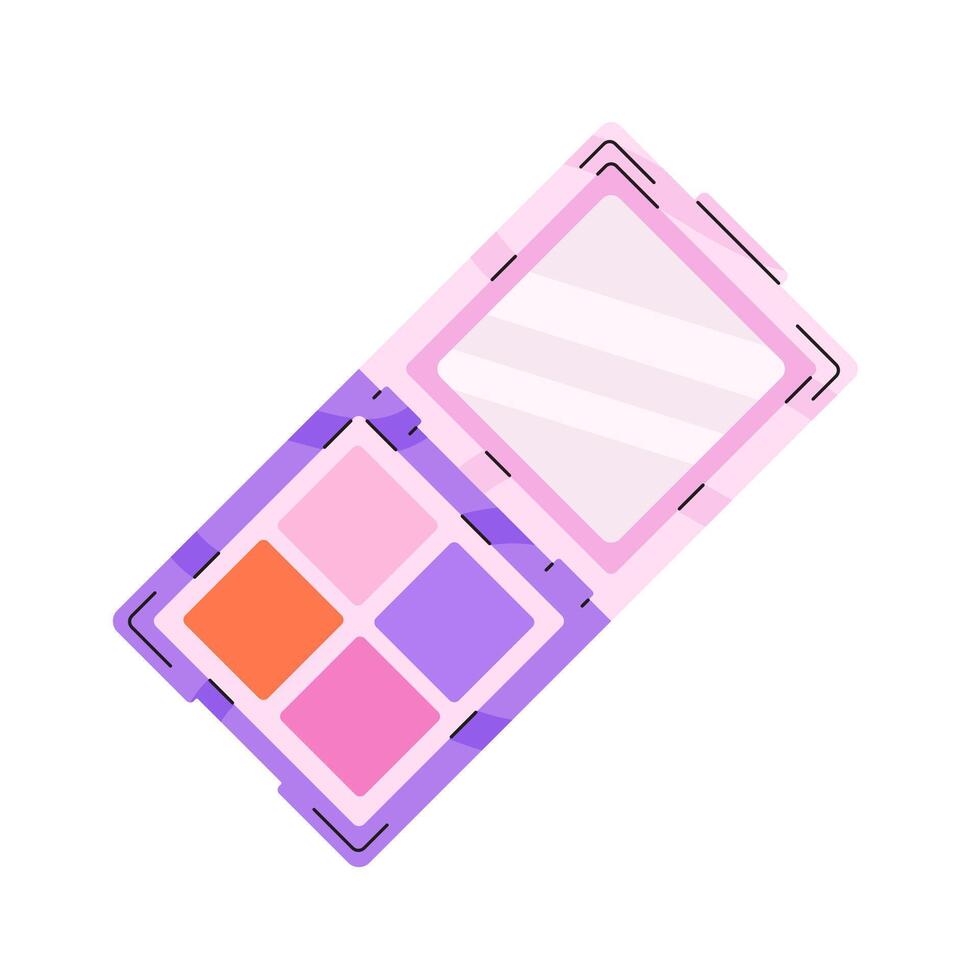 Colorful palette with eye shadows. The open palette with a mirror. Makeup cosmetic product. Flat illustration isolated on white background. vector