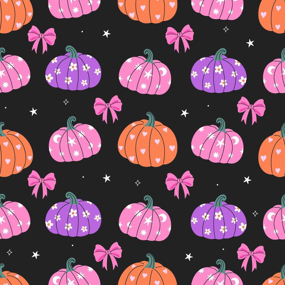 Colorful pumpkins and bows pattern design vector