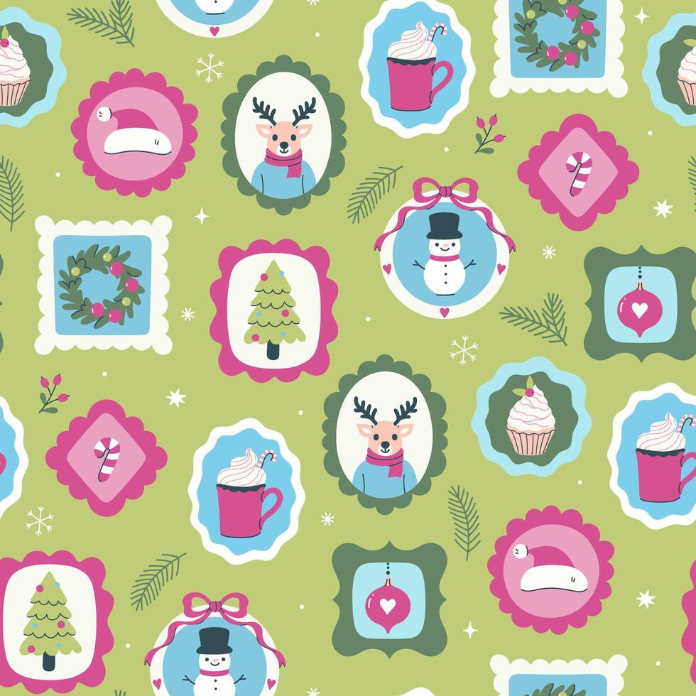 Colorful holiday pattern with festive icons vector
