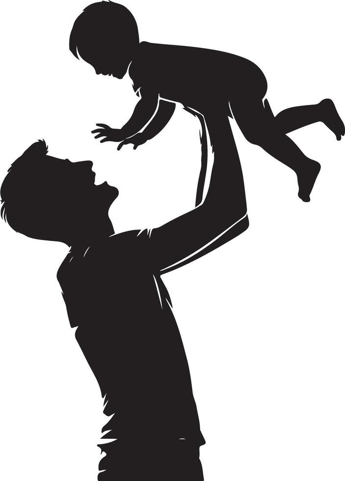 man Father Lifting Baby Boy Playfully Happy Family Bonding Silhouette vector