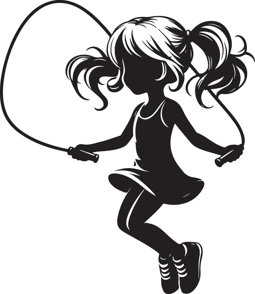 Girl Skipping Rope with Playful Expression Active Kids Silhouette vector