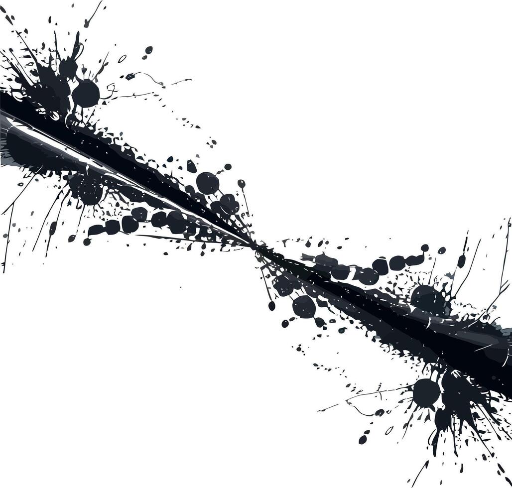 A high resolution illustration featuring a black ink splash with grunge style blots and droplets on a clean white background. vector