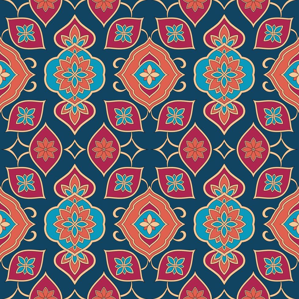 Seamless Mughal Pattern Traditional Indian Floral Textile Design Repeating Ornament Vintage Style vector