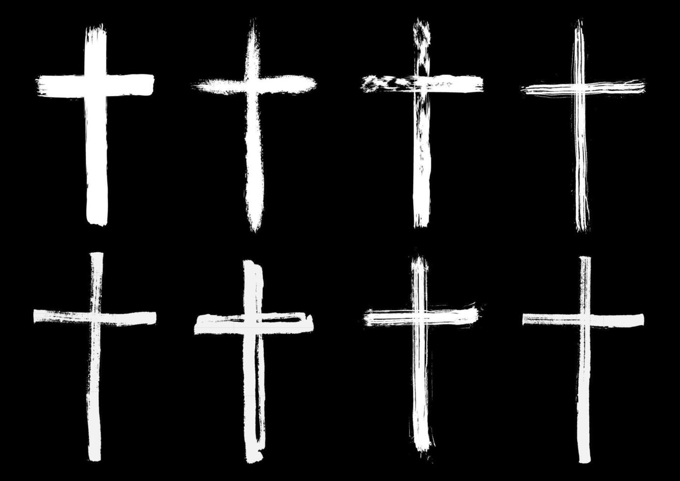 Collection of hand painted white grunge cross designs vector