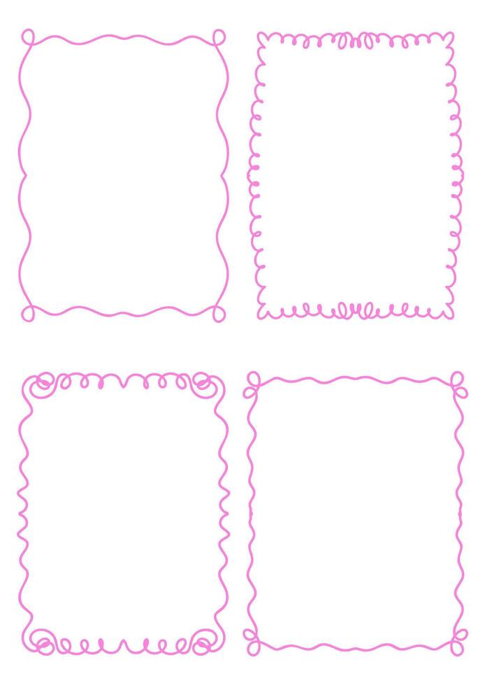 Collection of pastel pink hand drawn swirly frames vector