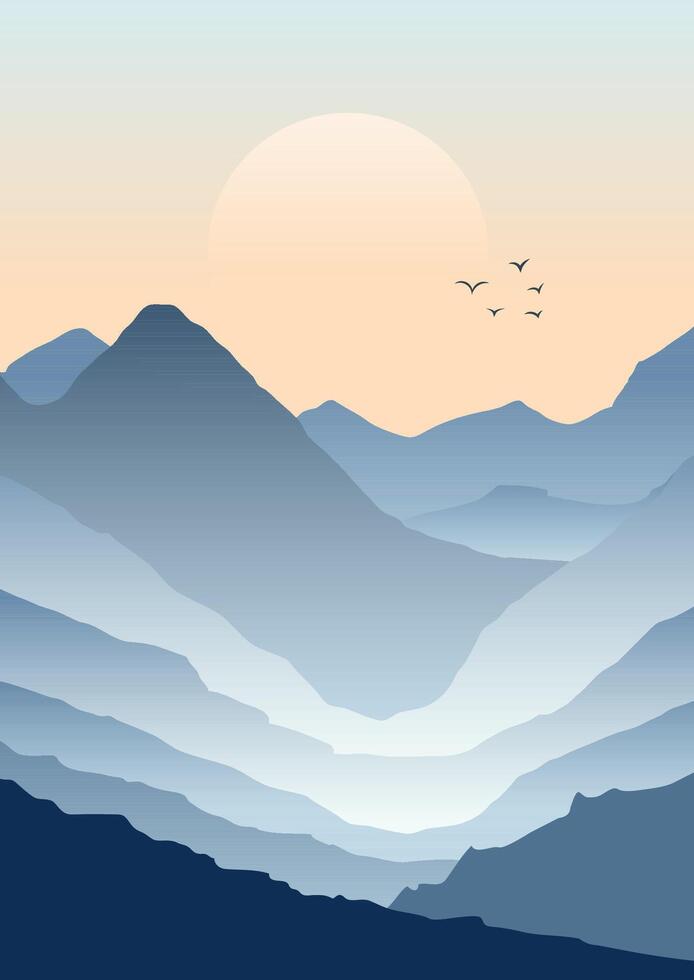 Minimal Abstract mountain landscape background against sunset sky vector