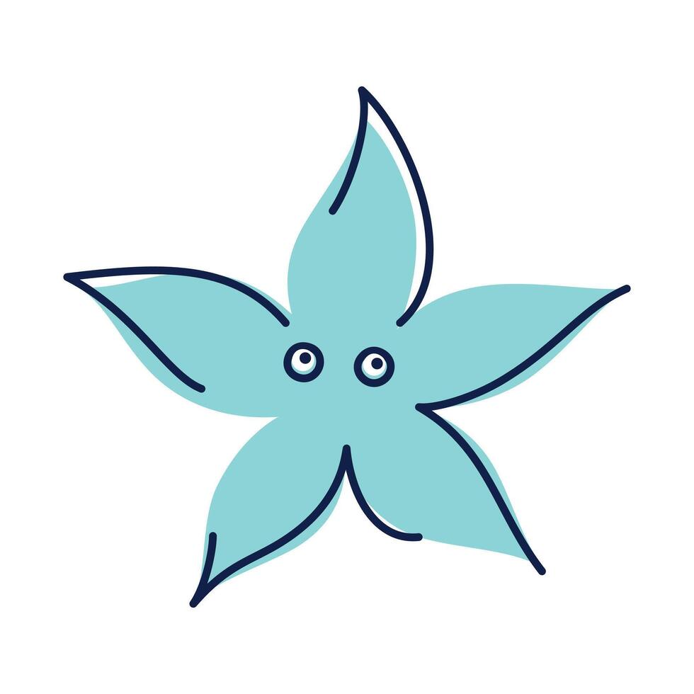 illustration of smiling starfish in childish cartoon style. Cute sea creature for ocean themes, underwater patterns, diving and snorkeling designs, kids books, summer and beach projects vector