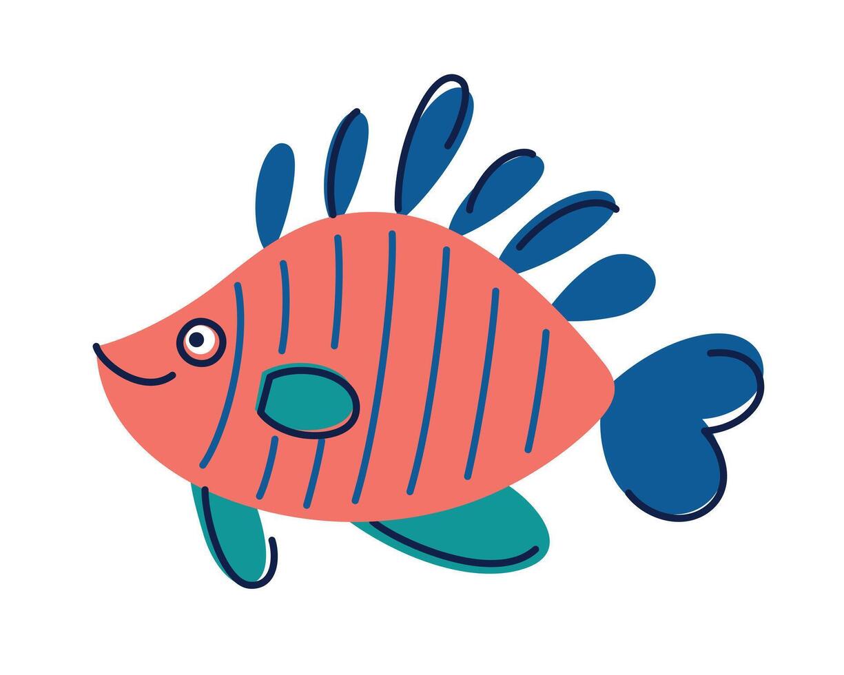 illustration of colorful mandarin fish, vibrant tropical sea fish with bright stripes and fins. Cute marine animal for kids design, sea life theme, educational materials, nursery decoration vector