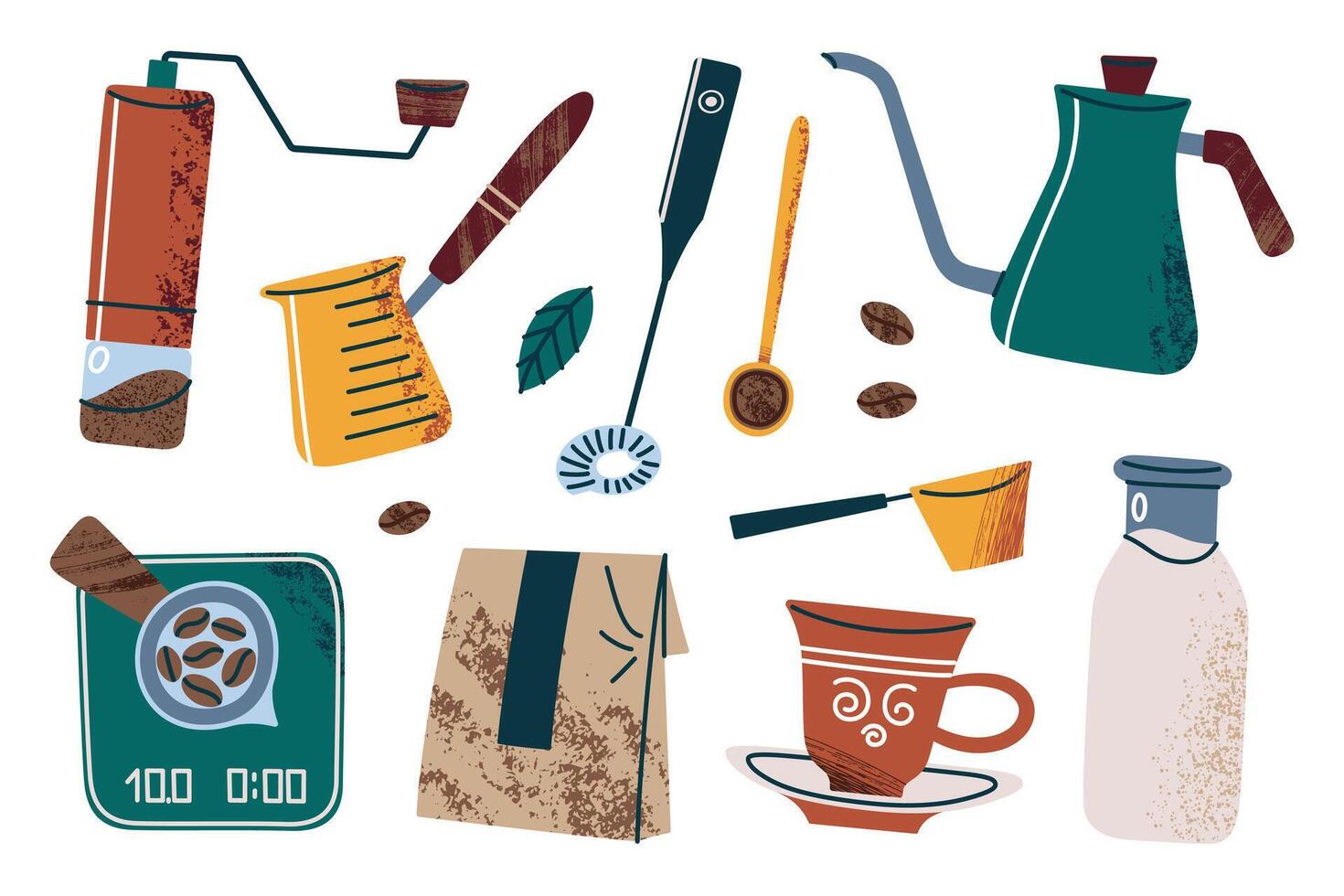 Colorful coffee brewing tools illustration vector