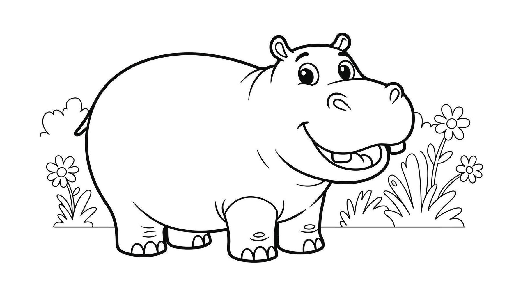 Joyful Happy Hippopotamus Cartoon Coloring Page for Kids vector
