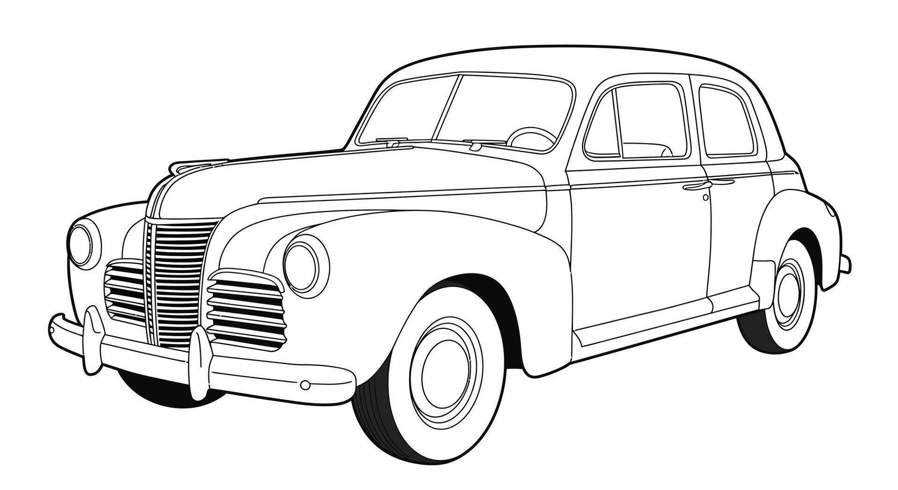 Stylish 1940s Retro Sedan Vintage Car Kids Coloring Page Activity vector