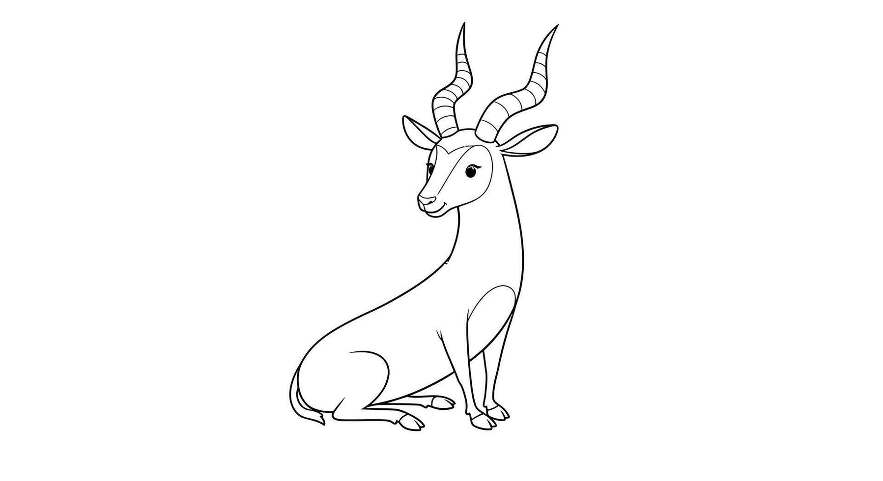 Cute Relaxed Antelope Cartoon Animal Character Kids Outline Coloring Page vector