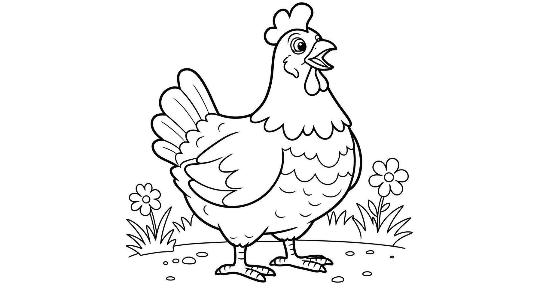 Clucking Hen Cartoon Character Farm Animal Coloring Page for Children vector