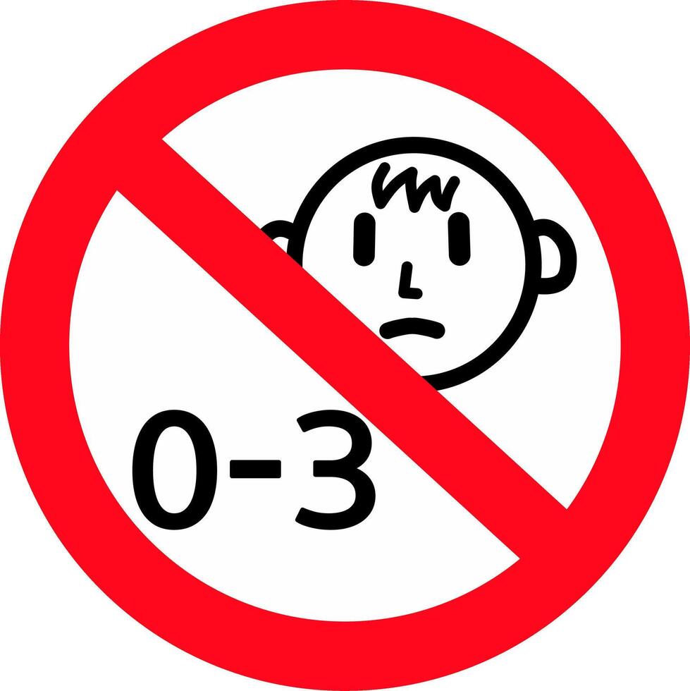 An illustration of a red circle with a red diagonal line symbolizing that babies aged 0 to 3 months are prohibited vector