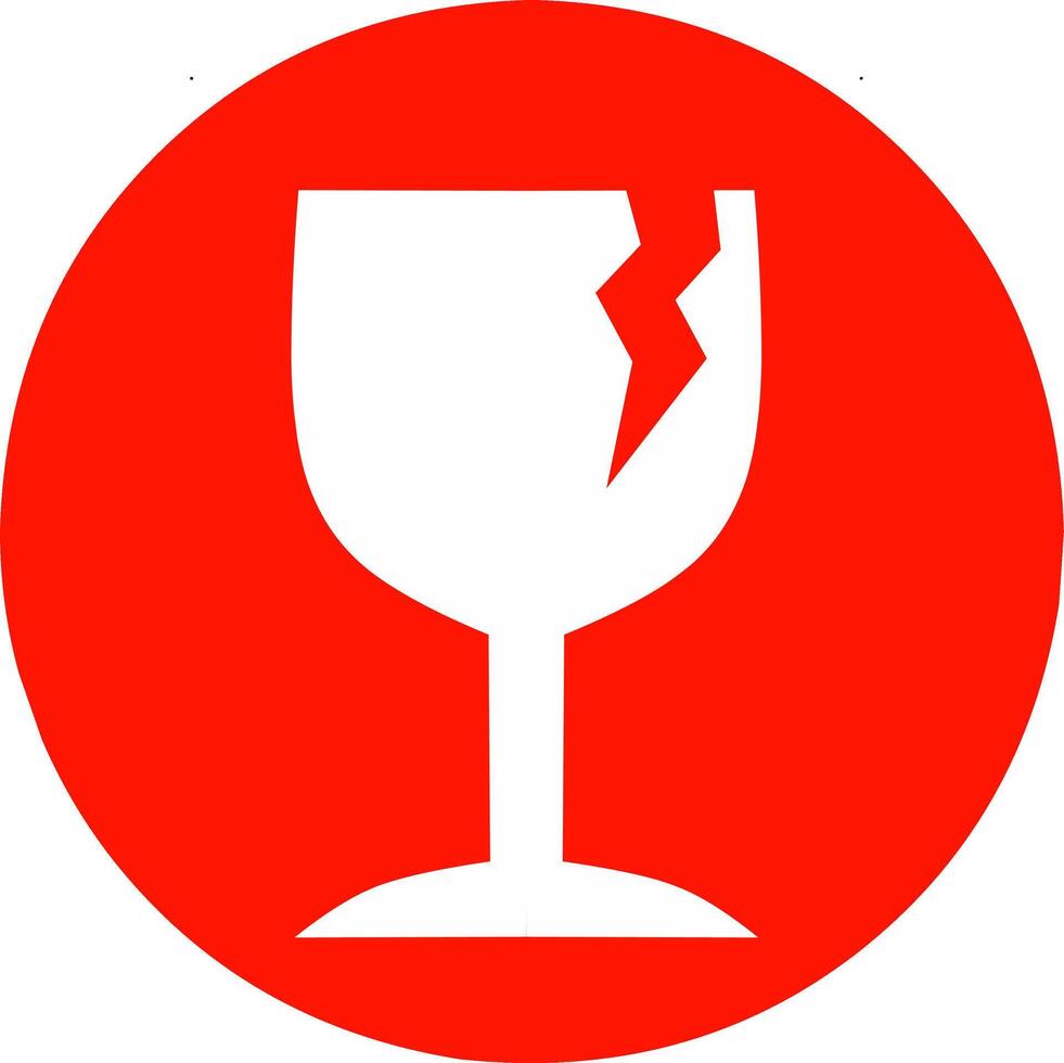 Fragile red round Icon. Perfect for attaching to boxes containing breakable items. vector