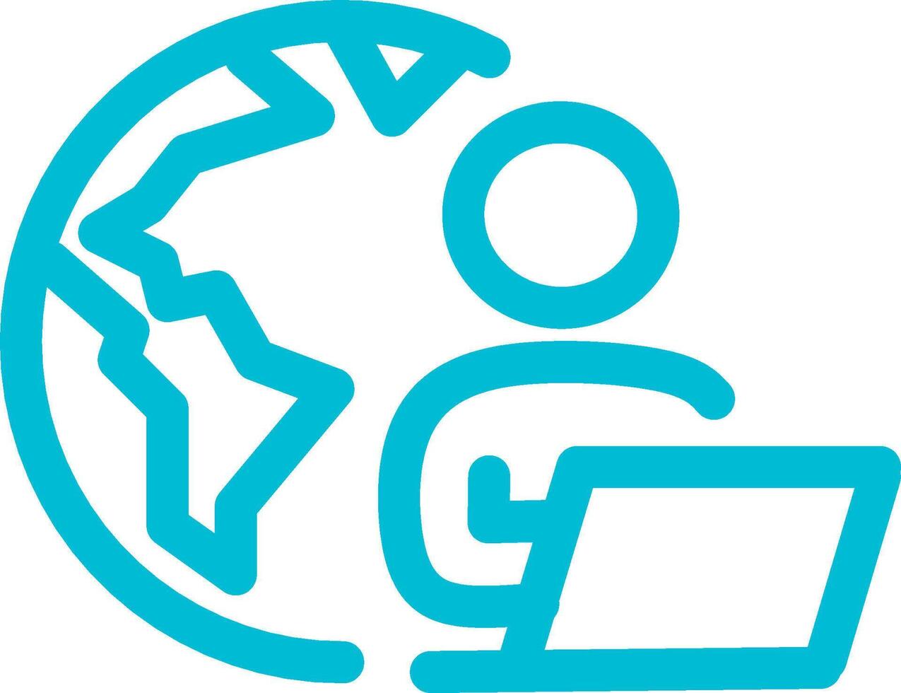 Remote work line blue color icon. Man with laptop and globe behind. Work from anywhere. Editable llustration vector