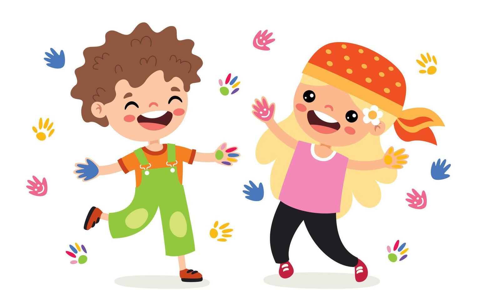 Kids Having Fun Painted Hands vector