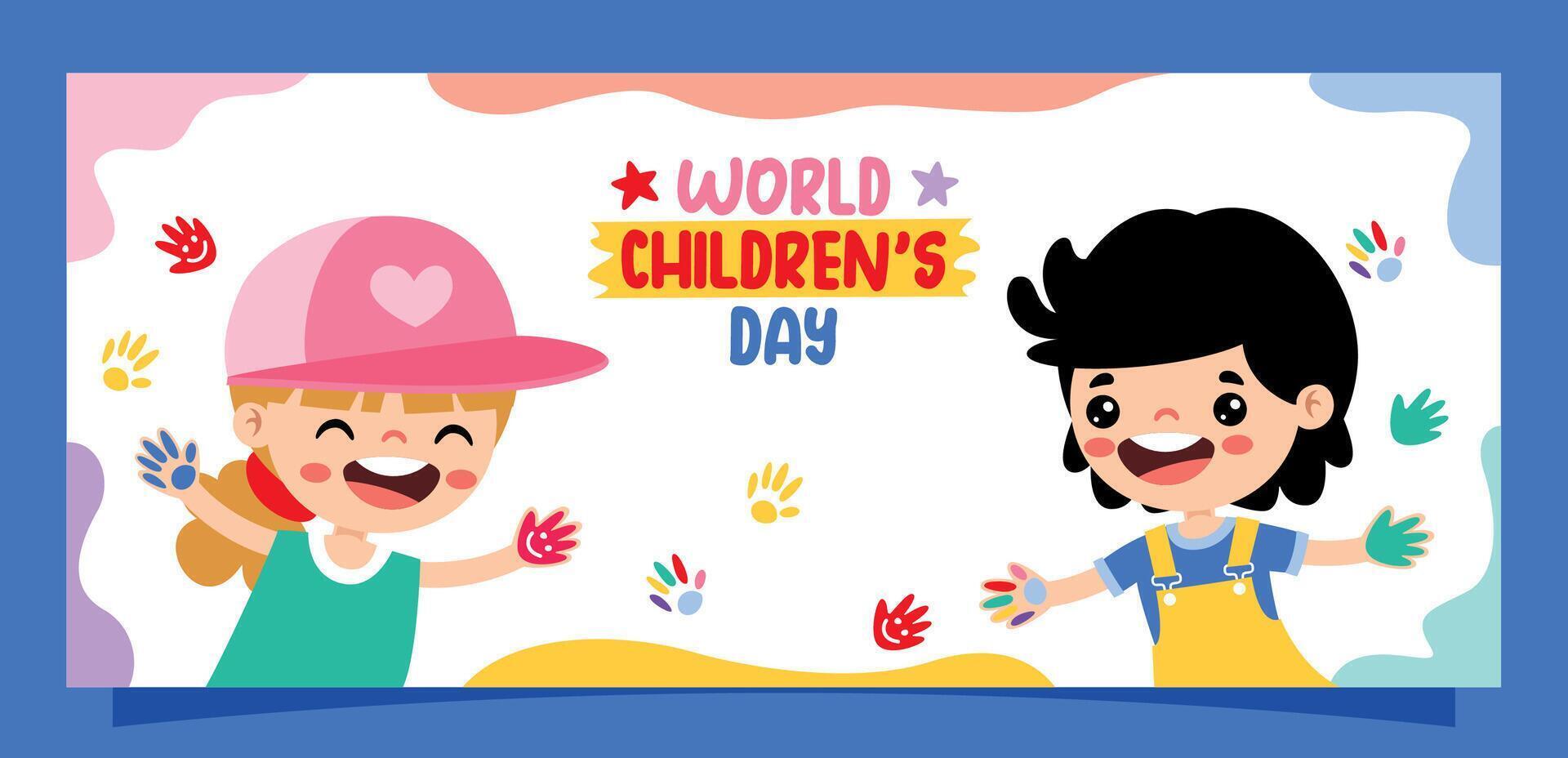 Kids Having Fun With Painted Hands vector