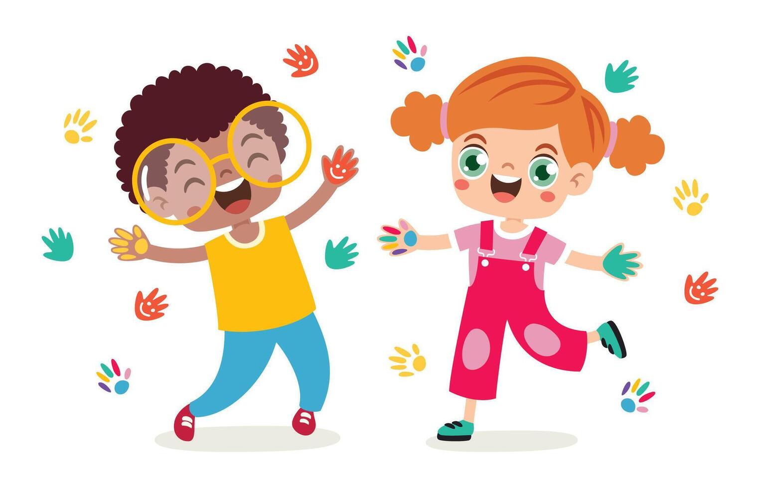 Children Having Fun With Painted Hands vector