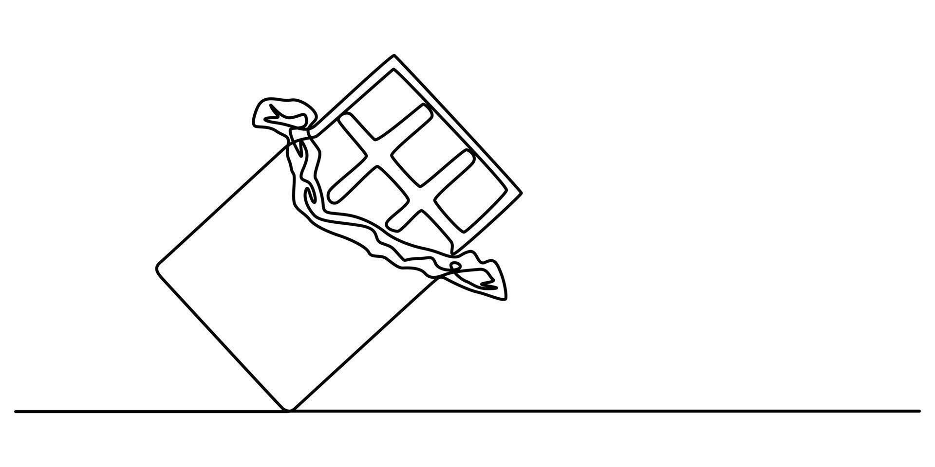 Minimalist one line drawing of a chocolate bar, blending simplicity with sweet indulgence in design vector