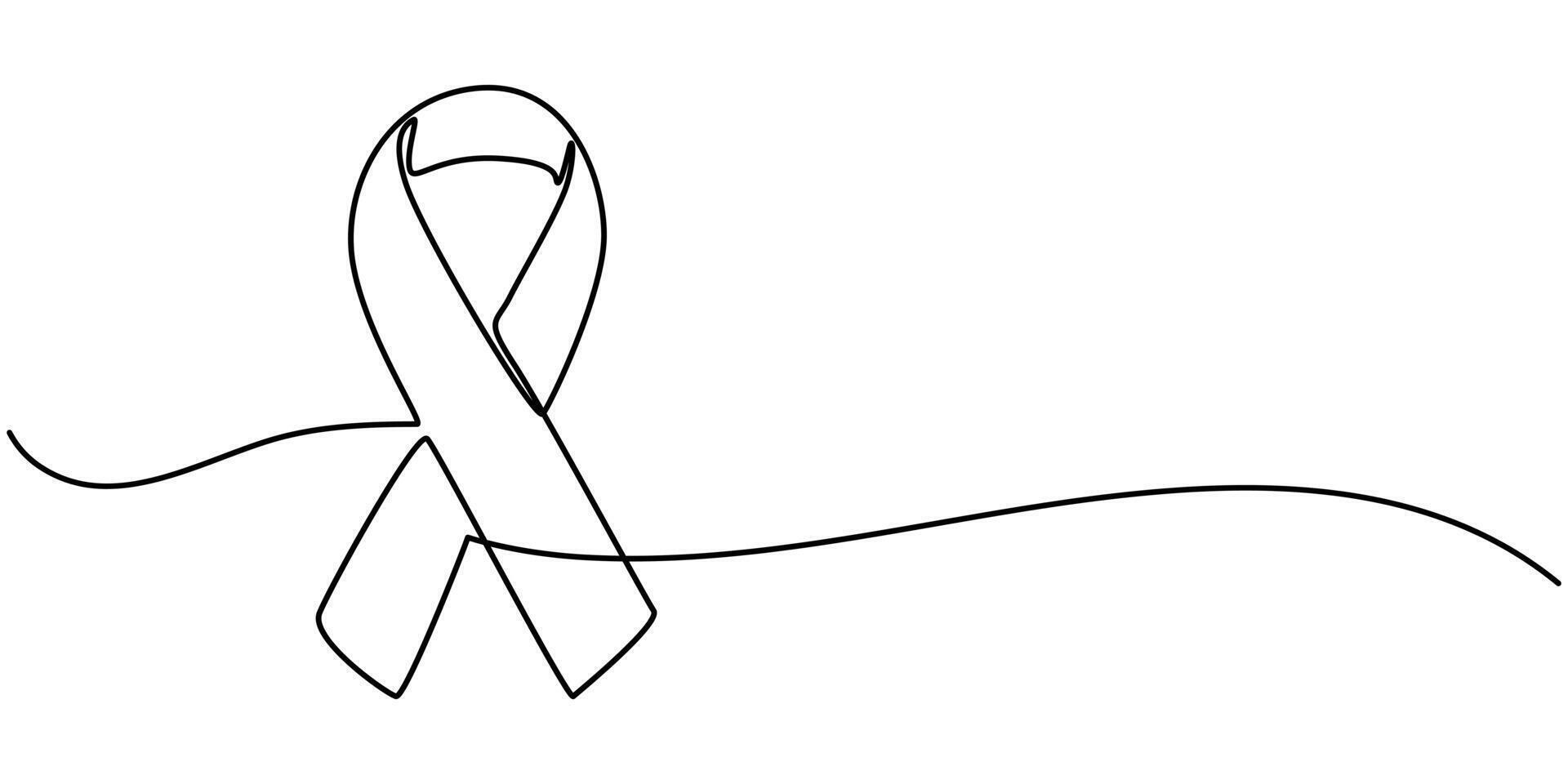 Continuous one line drawing of breast cancer awareness ribbon. One line drawing illustration of breast cancer vector