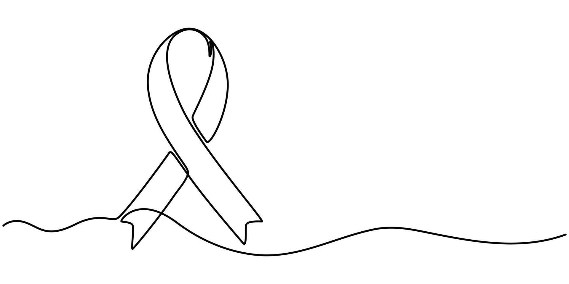 breast cancer awareness ribbon one line drawing continuous illustration and decorative vector