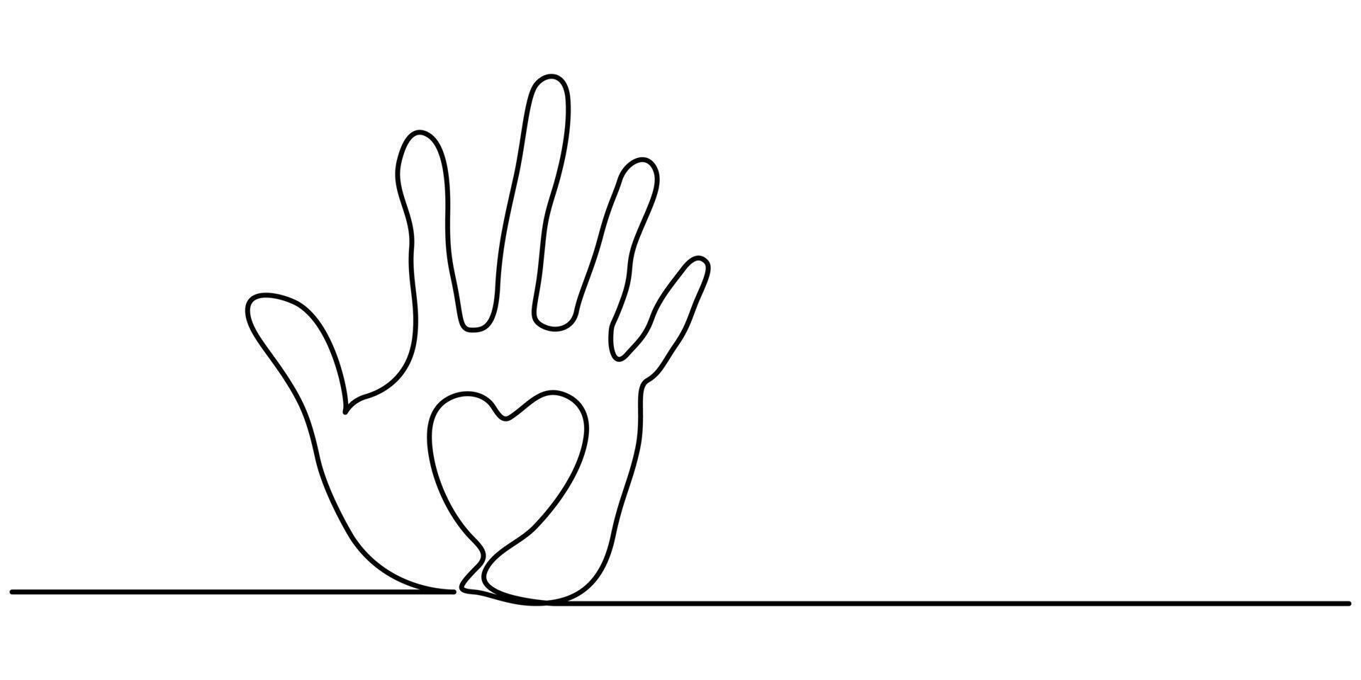 hand print with heart continuous one line drawing vector