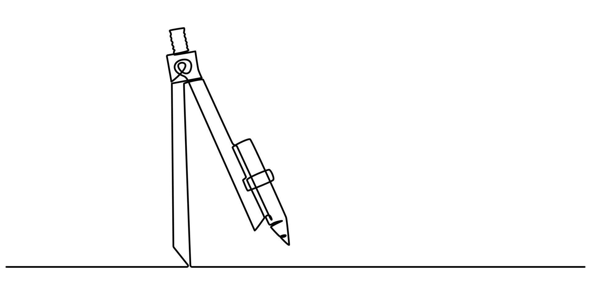 pencil compass continuous one line drawing, Drawing Compass Continuous Line Art Illustration vector