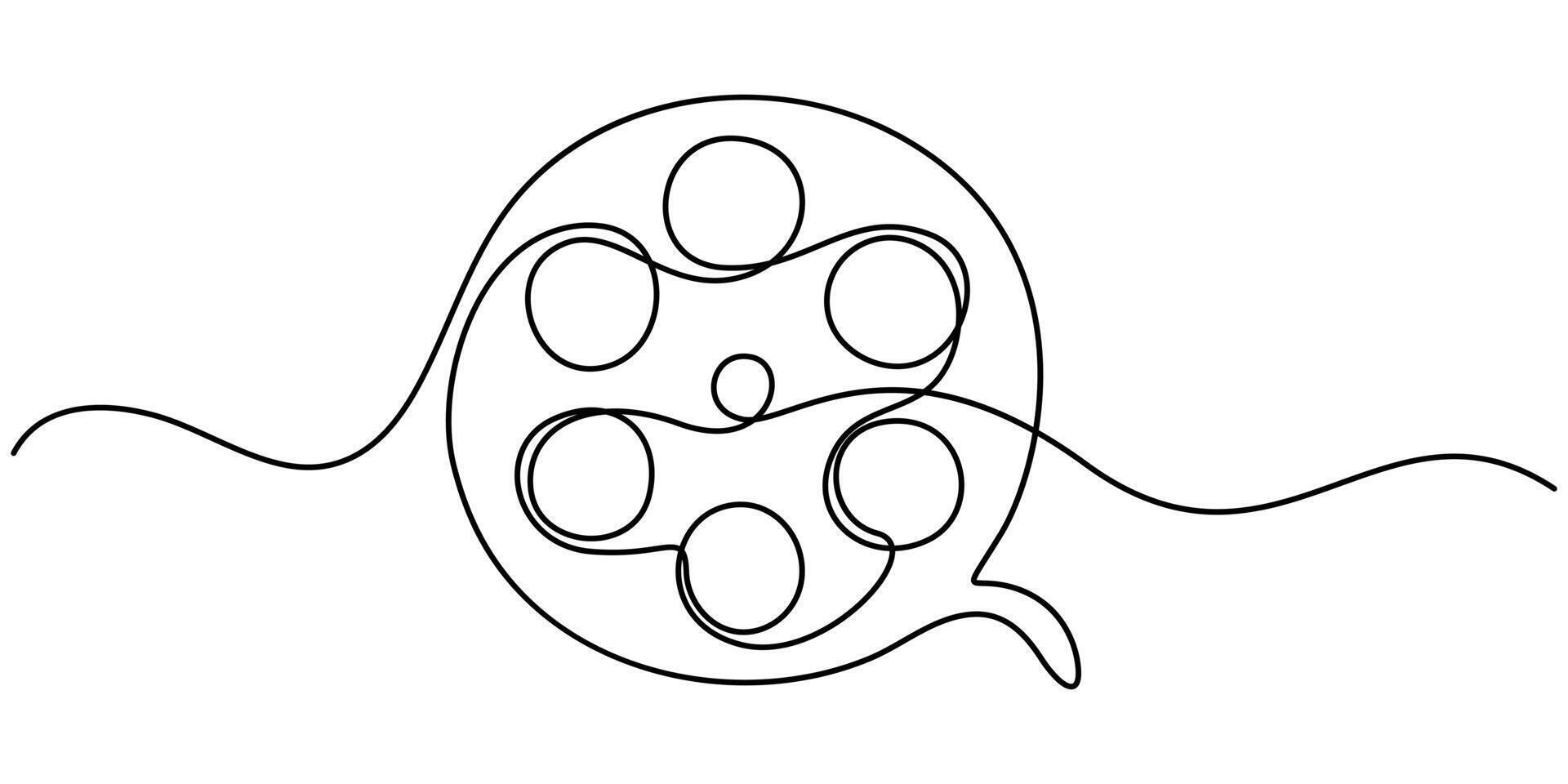Continuous one line drawing of Retro classic movie film reel vector