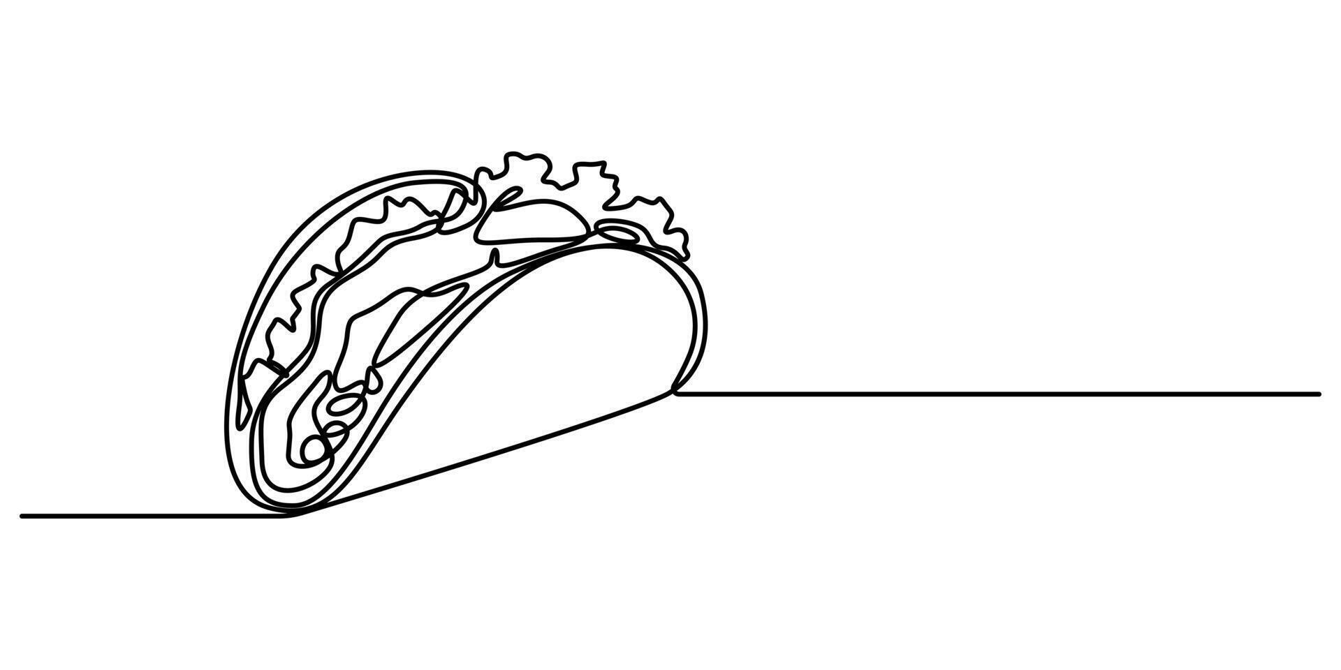 Continuous Single Line Drawing of a Delicious Mexican Taco Illustration vector