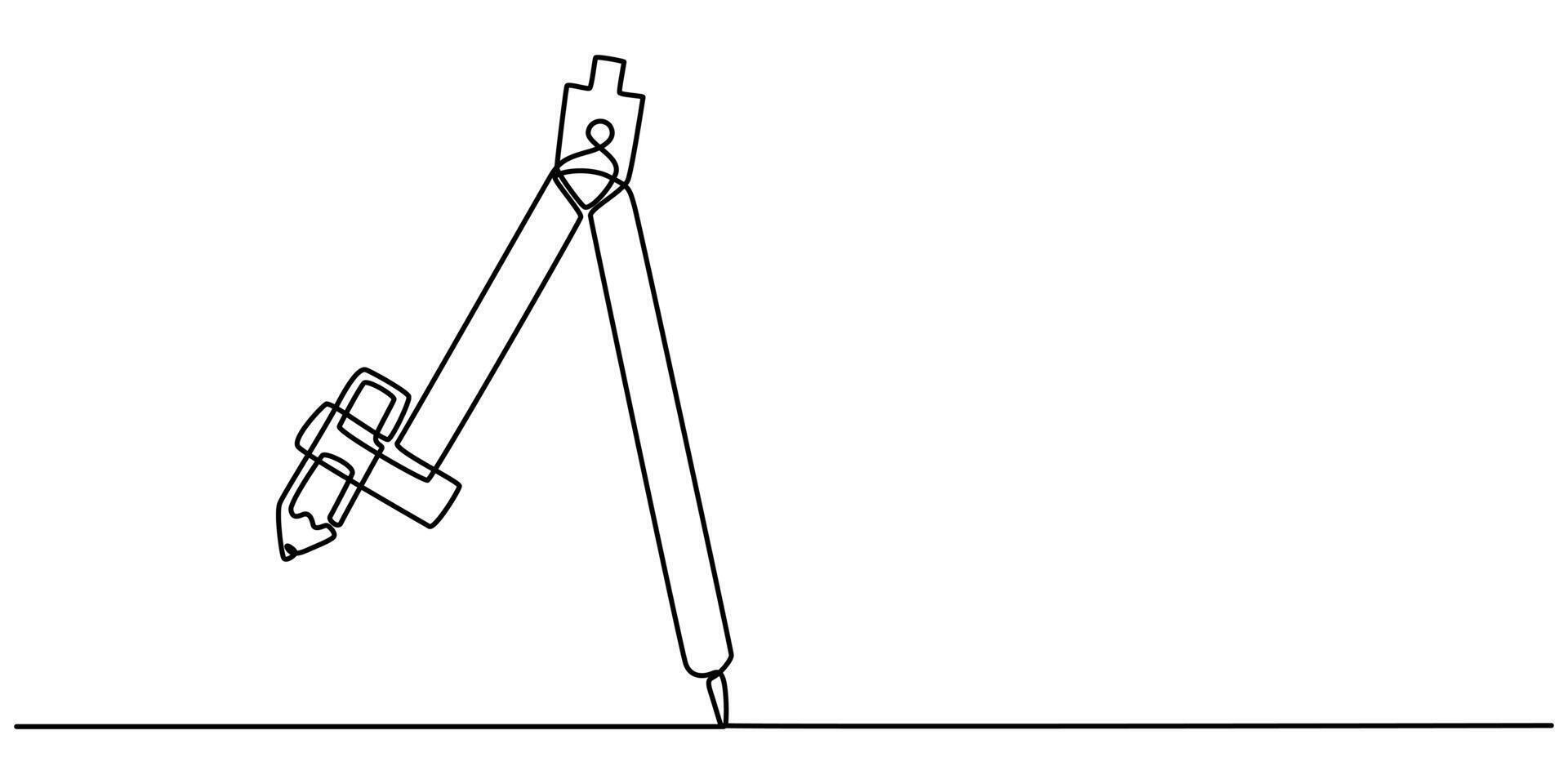 Continuous One Line Icon Drawing Compass Editable vector