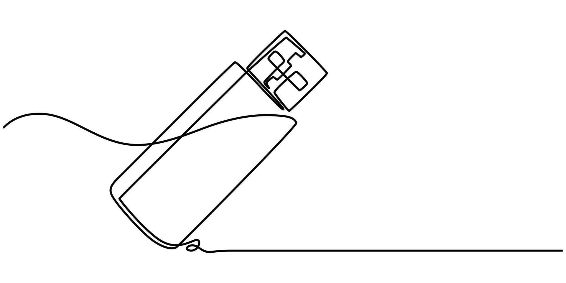 Continuous outline of a Flash drive, Continuous line drawing USB Flash Drive icon vector