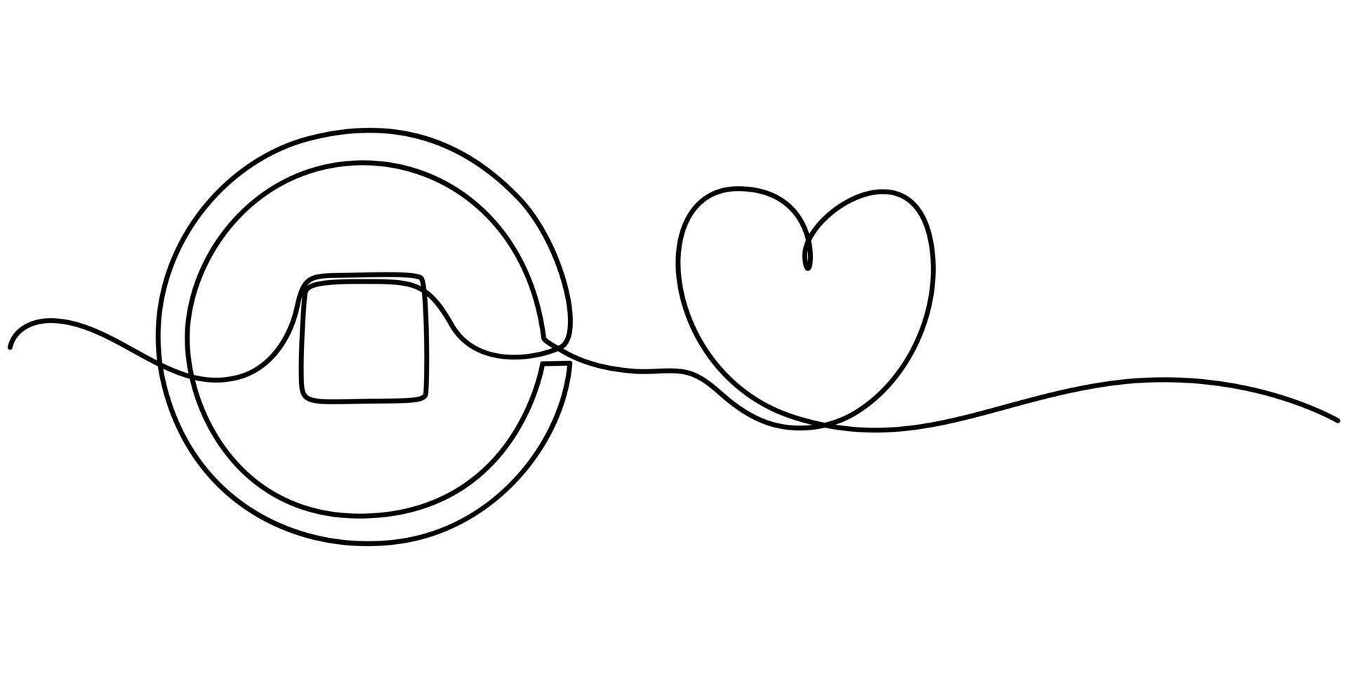Play Button Doodle with love shape continuous one line drawing vector