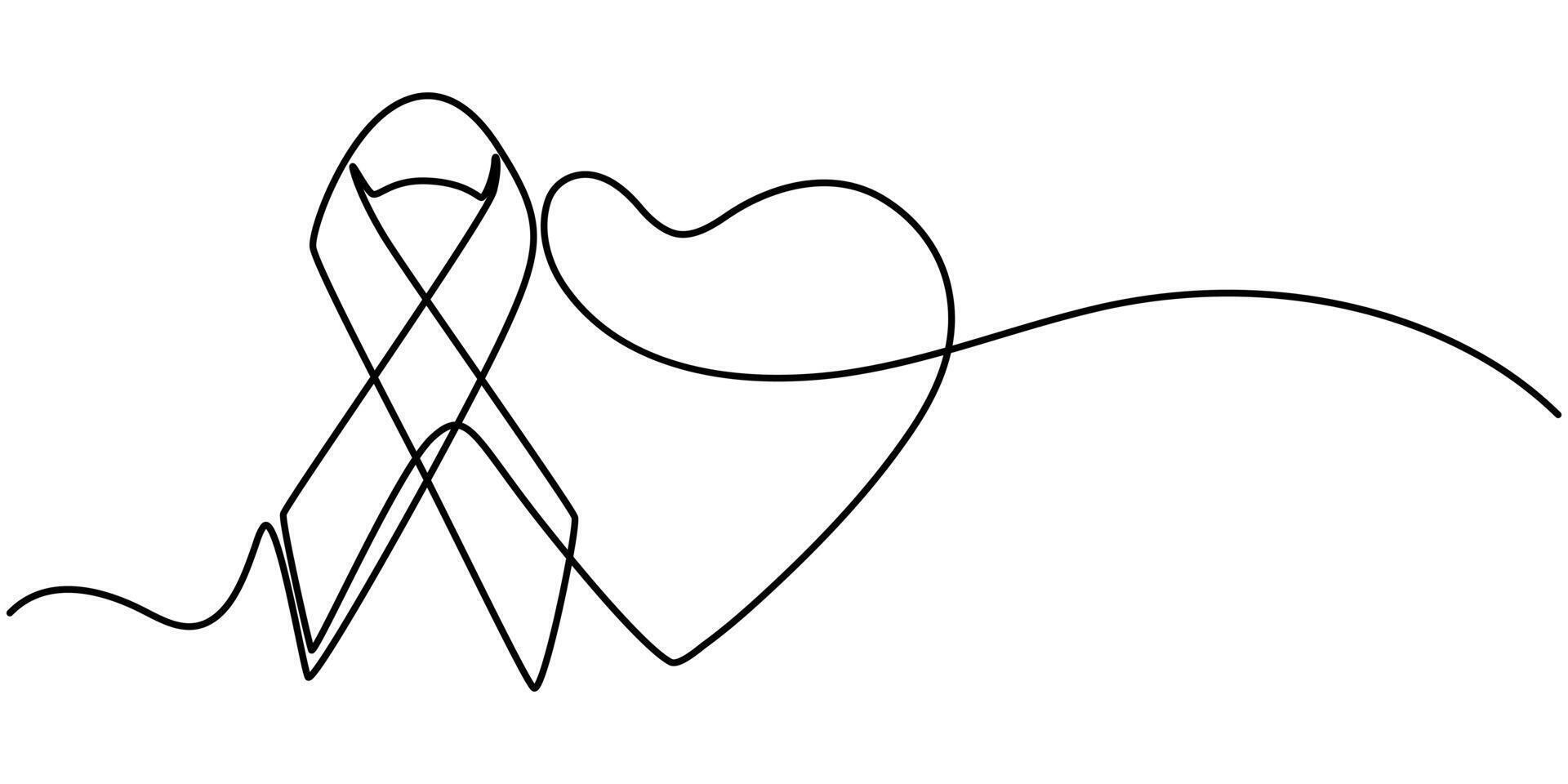 breast cancer awareness ribbon love and hope concept continuous one line drawing minimalism vector