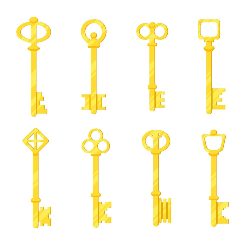 Illustrations of a set of golden keys for locks in a simple style vector