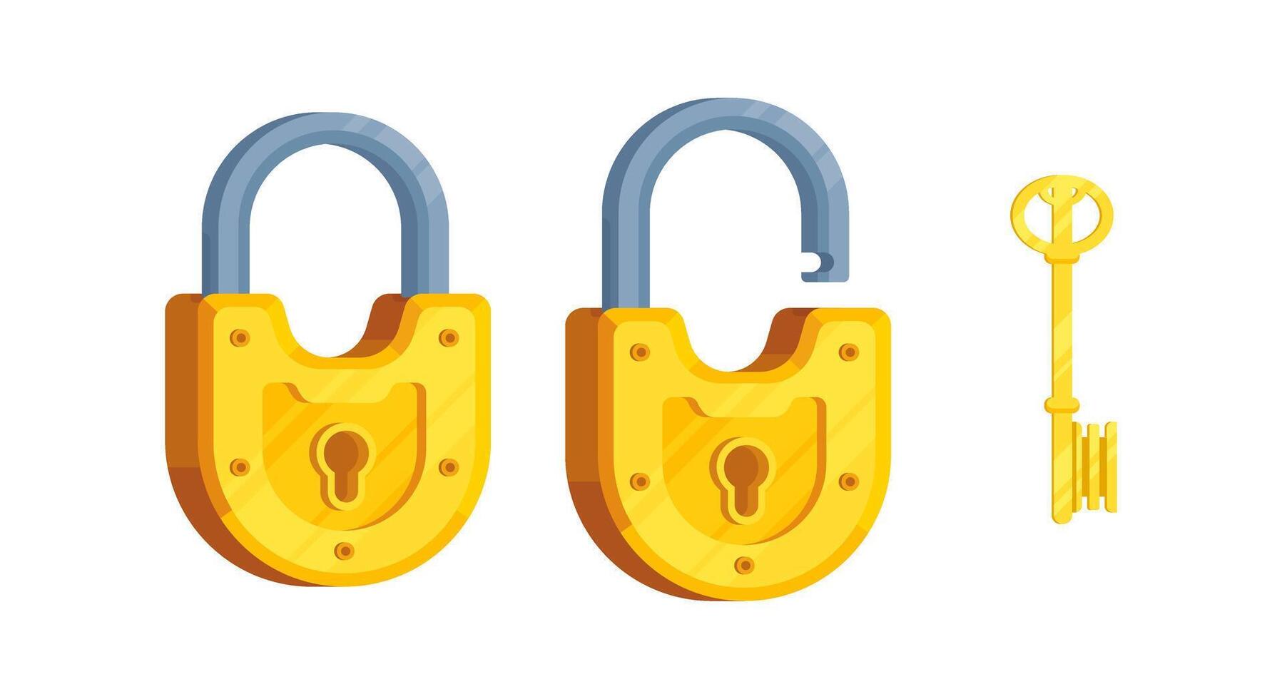 Illustration of a simple key with open and closed semi-circular lock vector