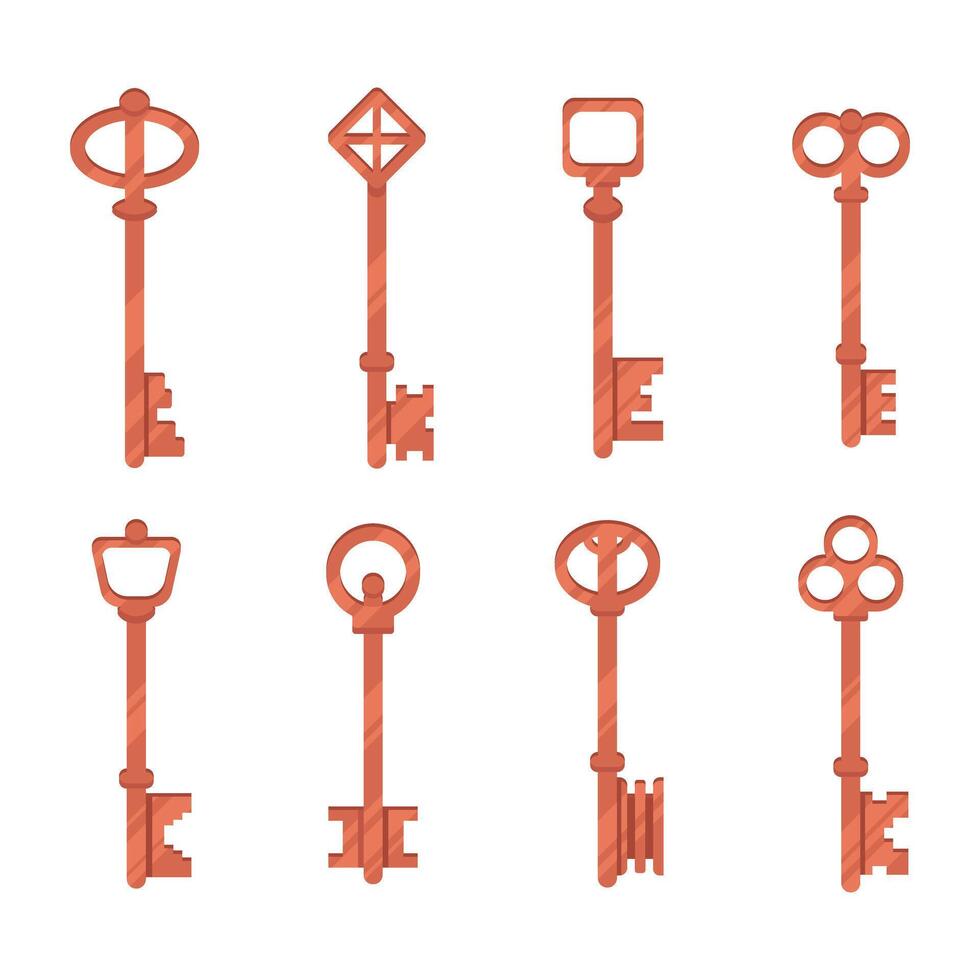 Illustrations of a set of bronze keys for locks in a simple style vector