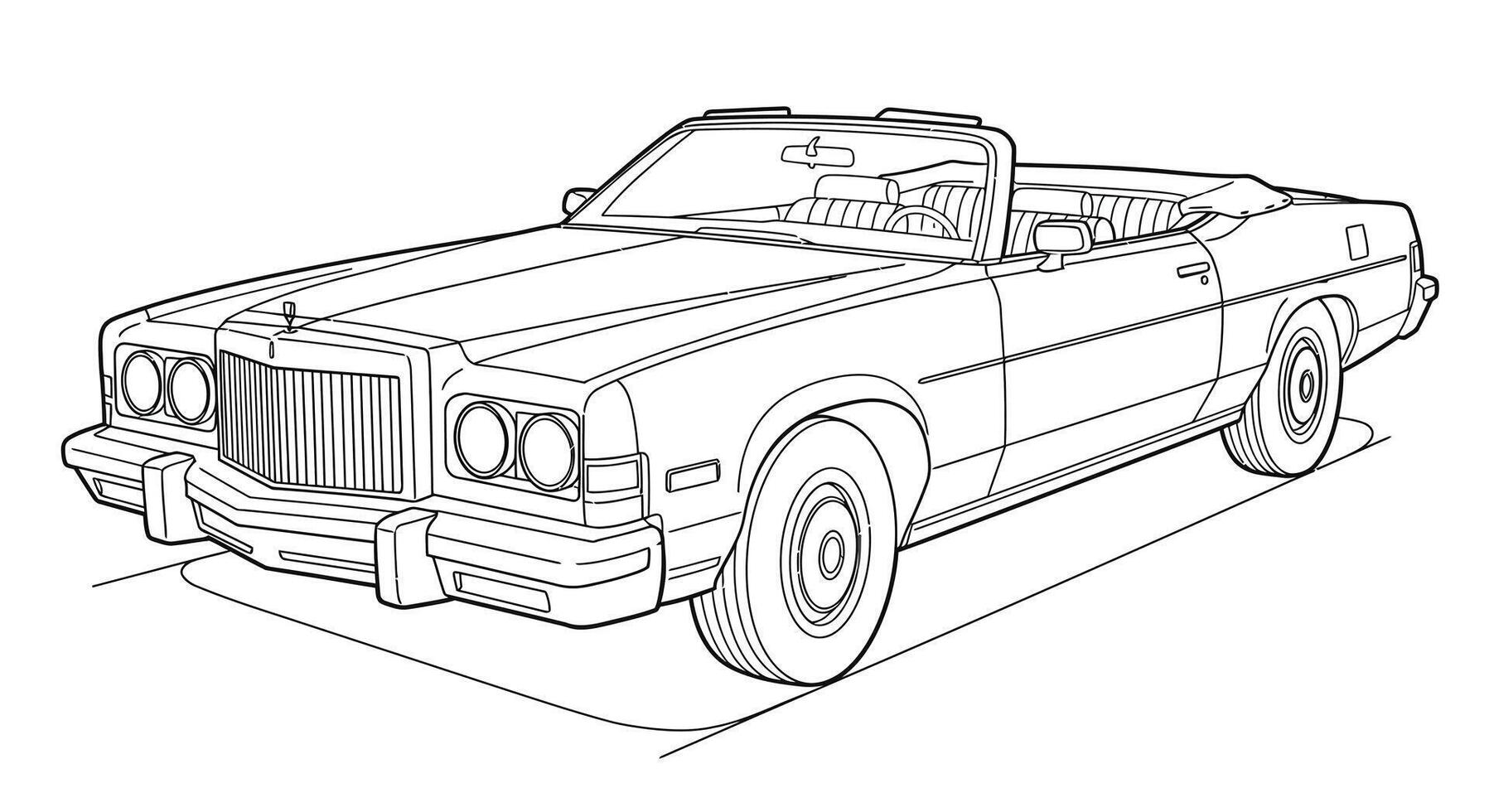 Printable Coloring Page Featuring a Classic 1970s Luxury Convertible Car Outline vector