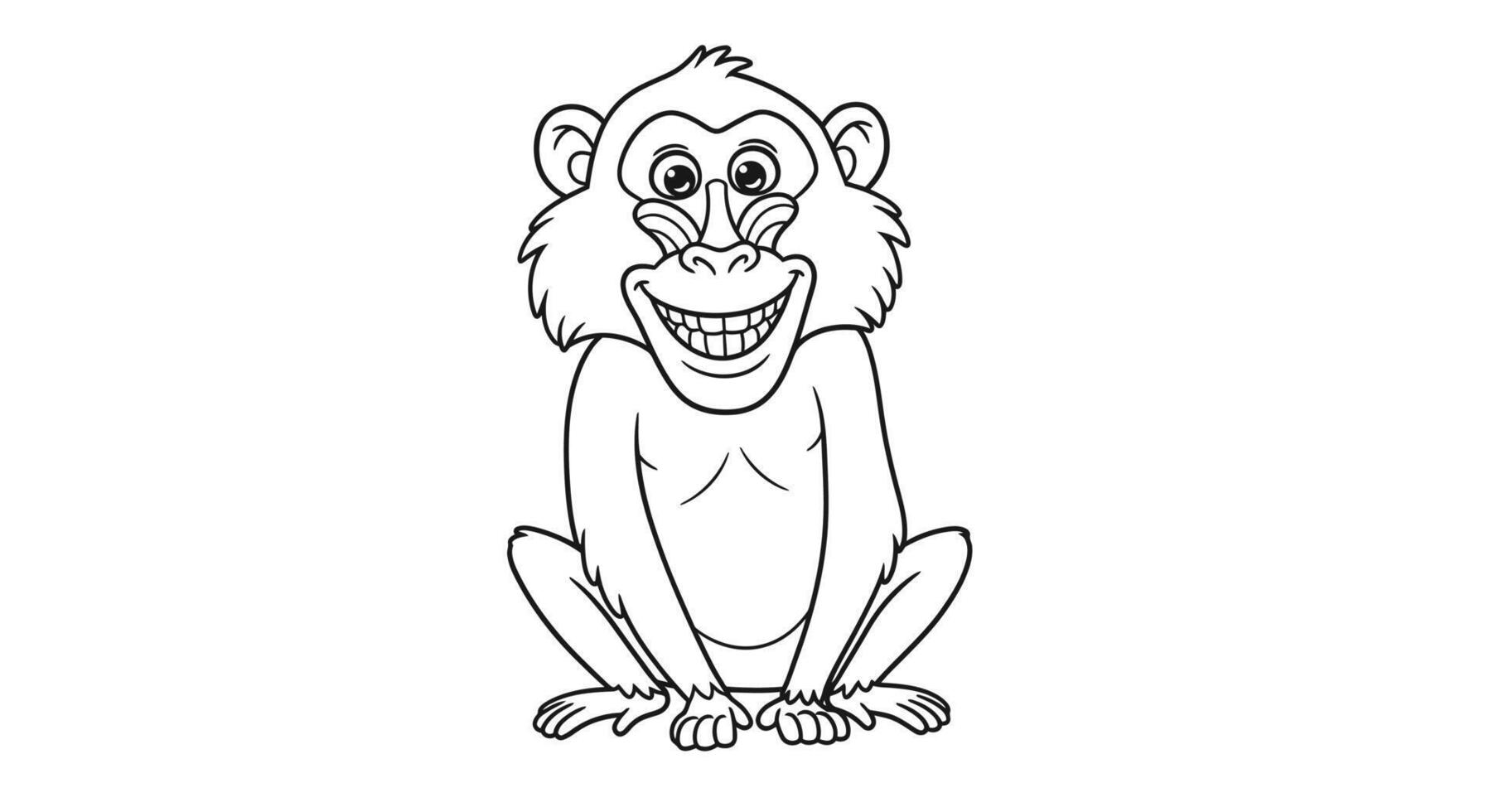 Joyful Laughing Baboon Primate Cartoon Kids Fun Animal Outline Coloring Page vector