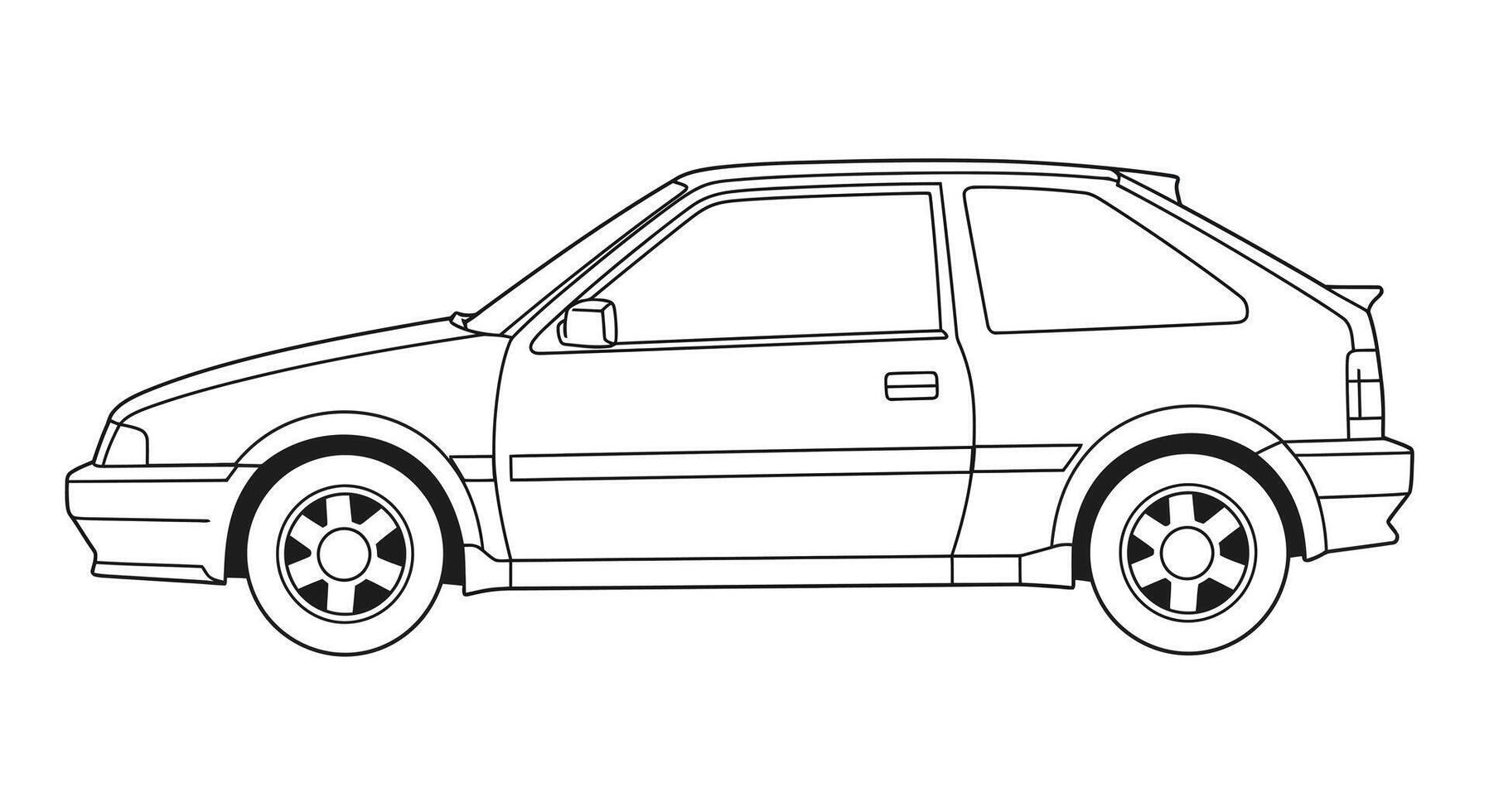 Retro 1980s Hatchback Car Classic Vehicle Kids Coloring Page vector