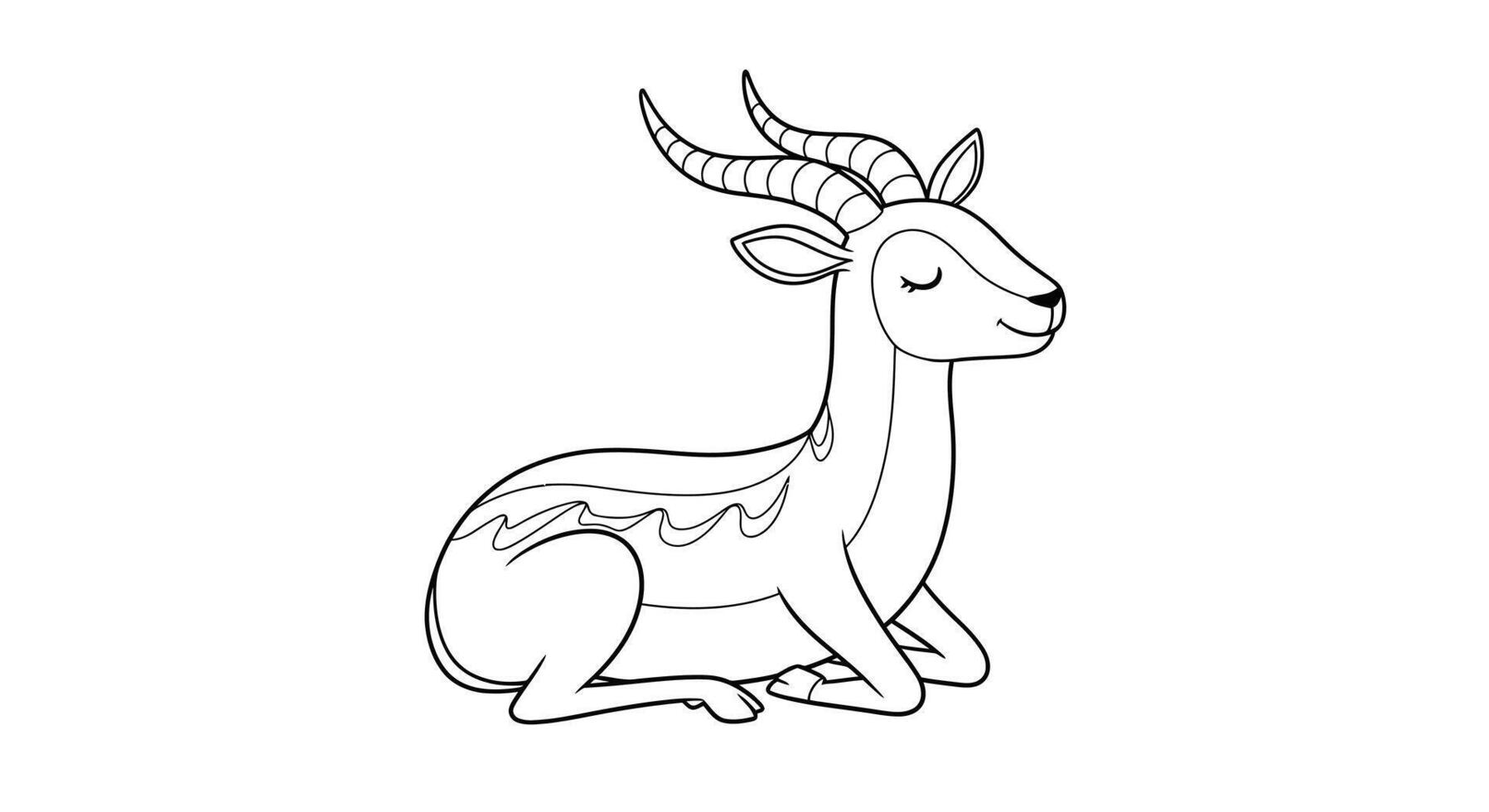 Relaxed Cartoon Antelope Animal Character Kids Friendly Outline Coloring Page vector