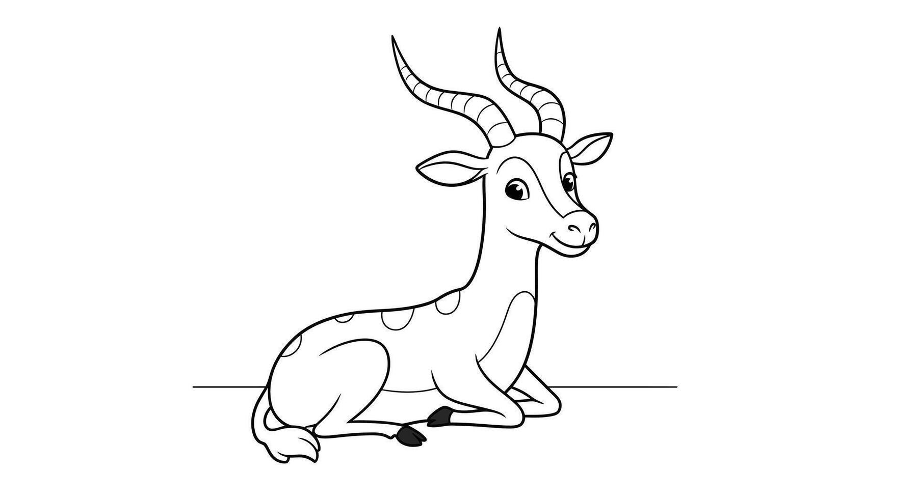 Friendly Relaxed Antelope Cartoon Character Kids Simple Animal Outline Coloring Page vector